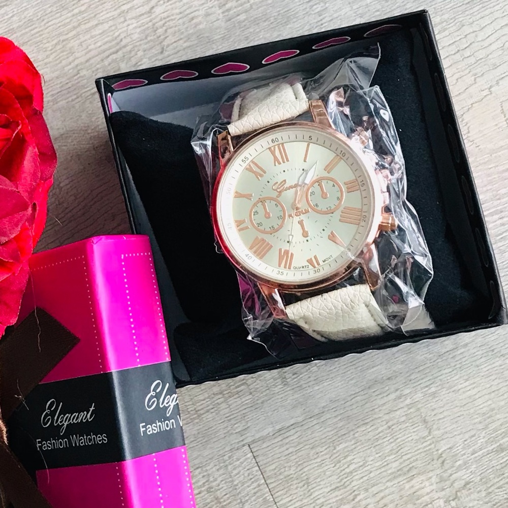 🎀New Geneva Beige Color Three Dials Stylish Women’s Quartz Watch